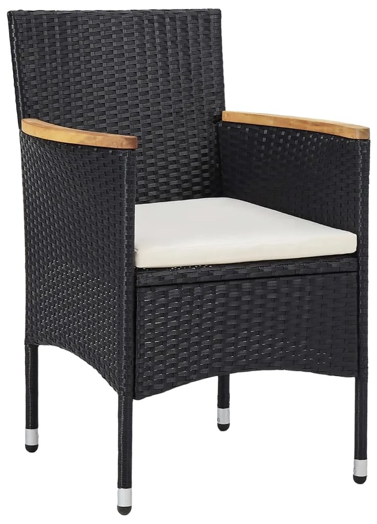 Set da pranzo per giardino 5 pz in polyrattan nero