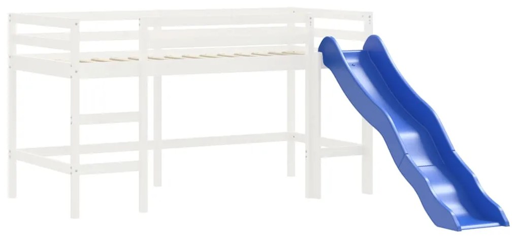 Letto soppalco scivolo bambini bianco 90x200 cm massello pino