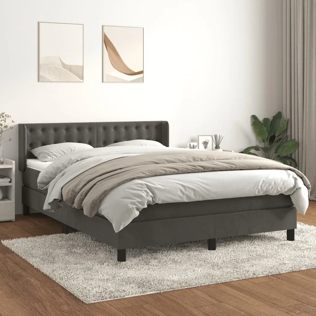 Giroletto a molle con materasso grigio scuro 140x190 cm velluto