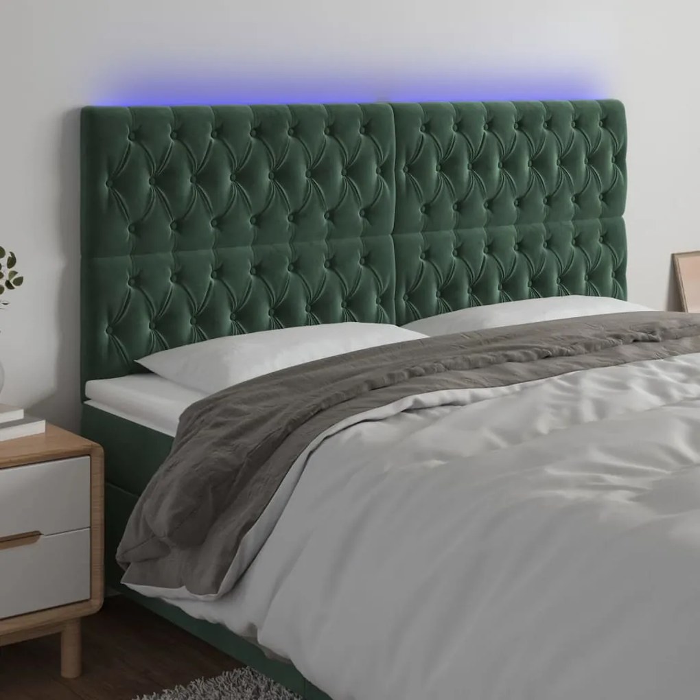 Testiera A Led Verde Scuro 200x7x118/128 Cm İn Velluto /