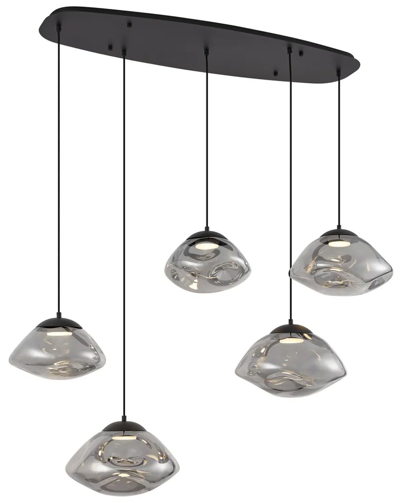 Lampada a sospensione di design nera con vetro fumé 5 luci - Gus