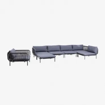 Divano angolare da giardino componibile 5 pezzi con pouf e poltrona - Sklum