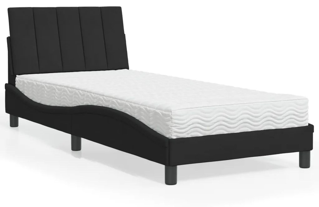 Letto Con Materasso Nero 90x190 Cm İn Velluto /
