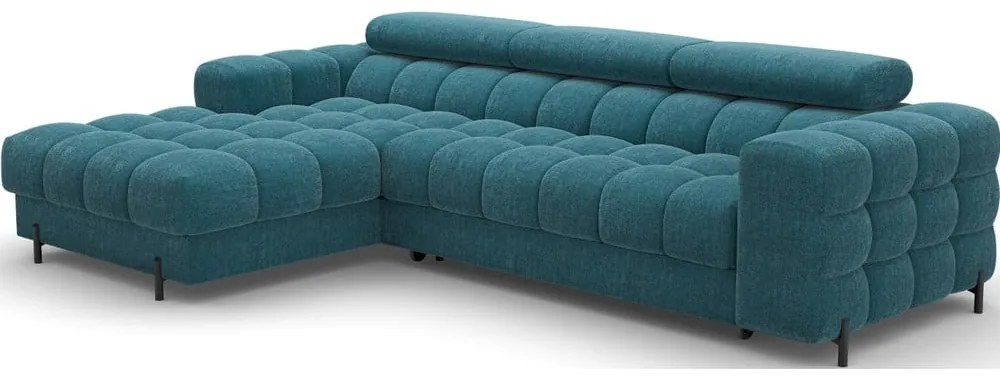 Divano angolare blu allungabile/con contenitore (con penisola a sinistra/con chaise lounge) con rivestimento in bouclé Felro – ELTAP