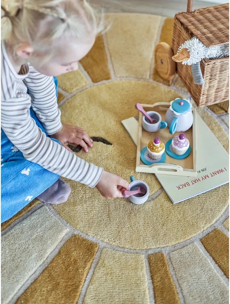 Tappeto per bambini beige e color ambra in lana ø110 cm Sun – Bloomingville Mini