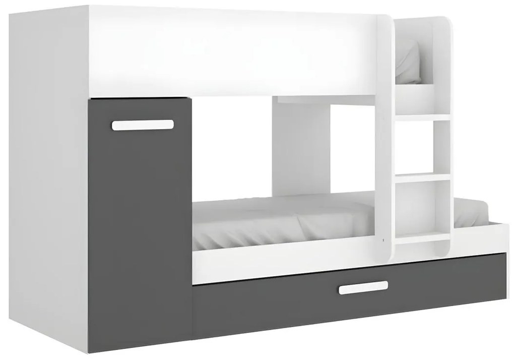 Letto a castello con cassetto letto a scomparsa e contenitori 3 x 90 x 190 cm Antracite e Bianco - ANTHONY