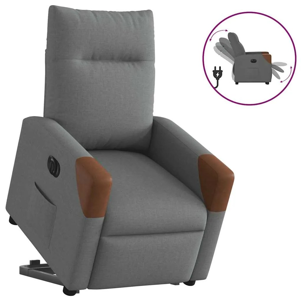 Poltrona Alzapersona Reclinabile Elettrica Grigio Scuro Tessuto /