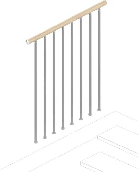 Balaustra in kit IRIS Superiore in acciaio argento, corrimano in legno faggio, L 102 cm fissaggio a pavimento