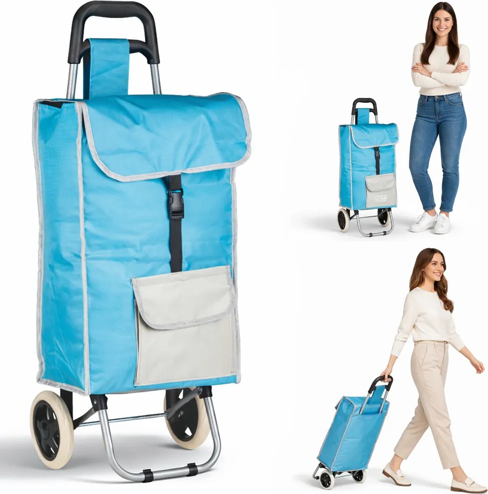 Carrello per la Spesa Zeus Trolley con Rivestimento Termico 35x30x90 cm e Ruote Azzurro...