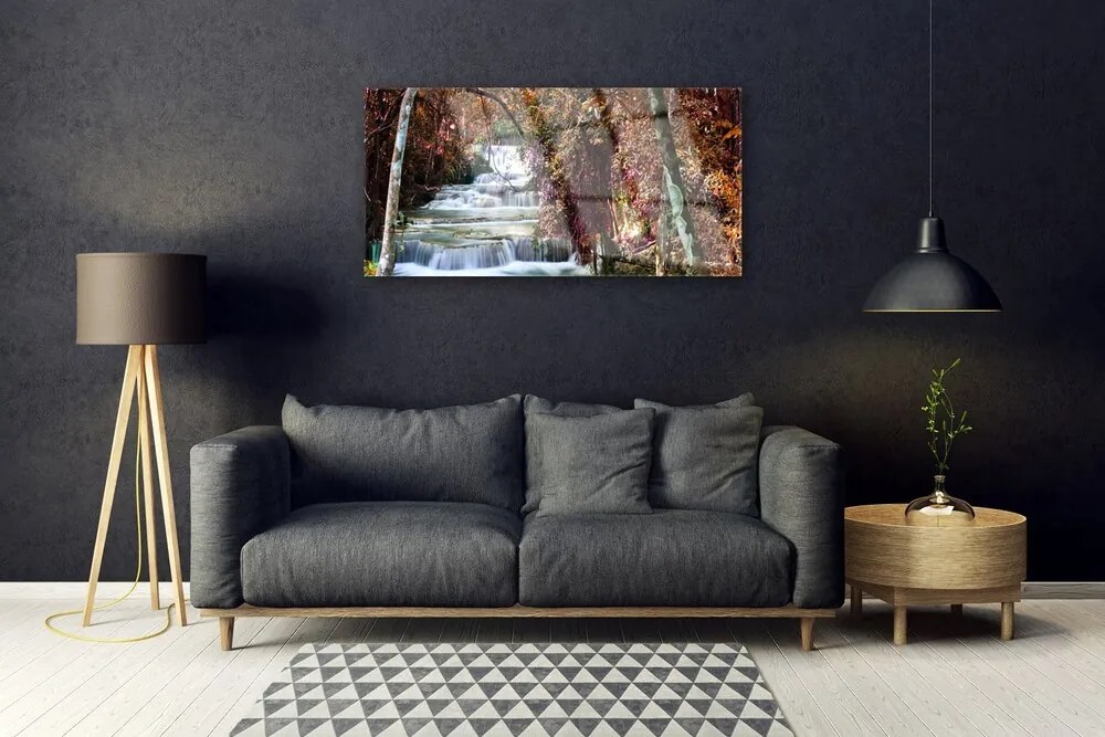 Quadro acrilico Cascata della natura della foresta 100x50 cm