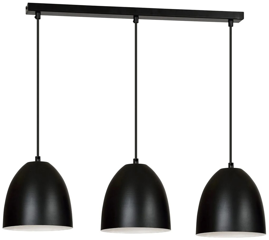 Lampadario 3 Luci Reartù In Acciaio Nero Con Cupole In Nero E Bianco