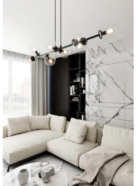 Lampadario a sospensione con filo ROSSI 8xE14/10W/230V nero/limpido