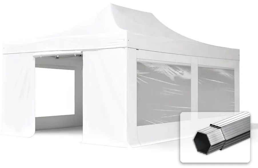 TOOLPORT 4x6m gazebo pieghevole PVC con laterali (finestre panoramiche), PROFESSIONAL alluminio, bianco - (582245)