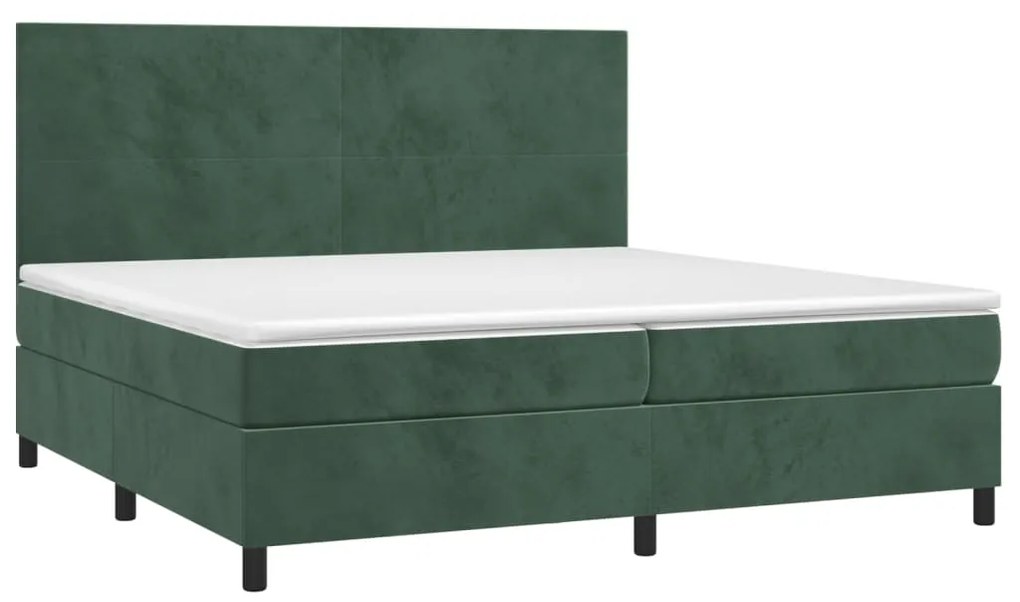 Letto a molle con materasso e led verde scuro 200x200cm velluto