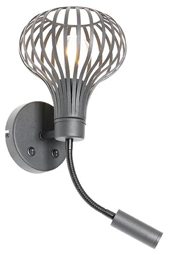 Applique moderna nera con lampada da lettura 2 luci - Saffira Brescia