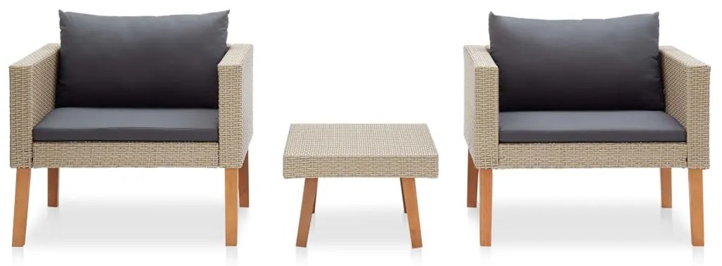 Set divani da giardino 3 pz con cuscini in polyrattan beige