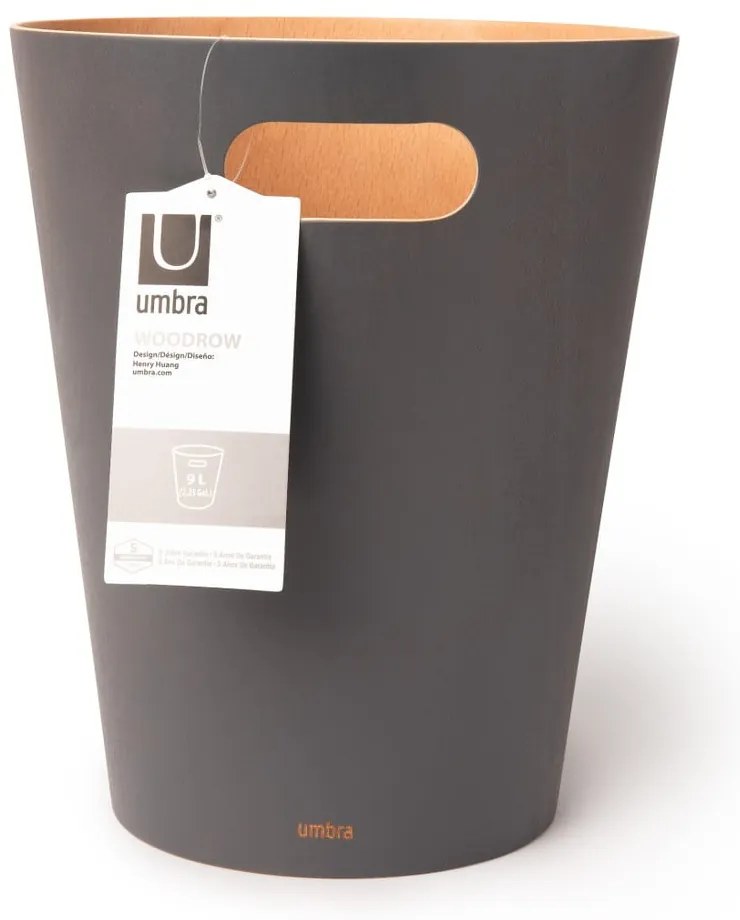Cestino in legno grigio scuro da 7,5 l Woodrow - Umbra