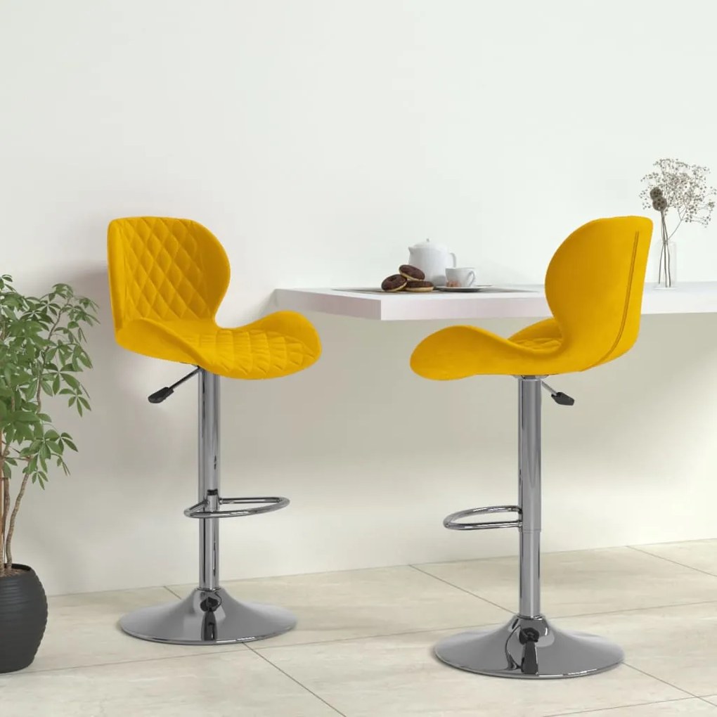 Sgabelli Da Bar 2 Pz Giallo Senape İn Velluto /