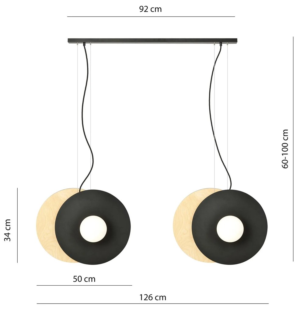 Sospensione Minimal Nordica Soho 4 Luci In Acciaio Nero E Legno Vetro Bianco