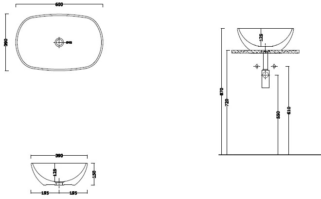 Milk Lavabo Appoggio 60x39 Bianco Lucido