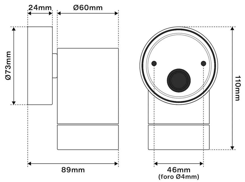 Applique Cilindrica Monodirezionale IP65 GU10 Nero Colore Nero