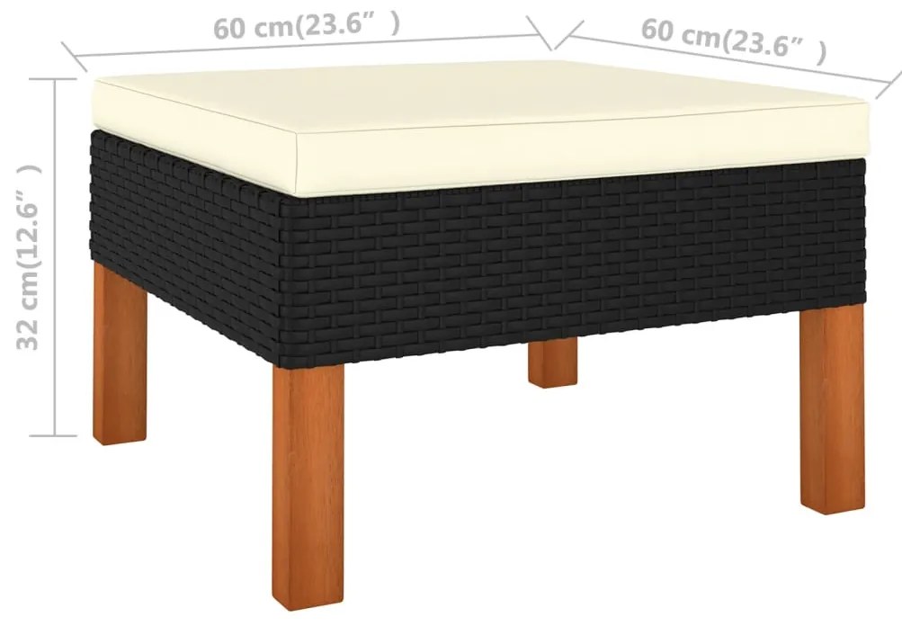 Set Divani da Giardino 8pz Polyrattan Legno di Eucalipto Nero