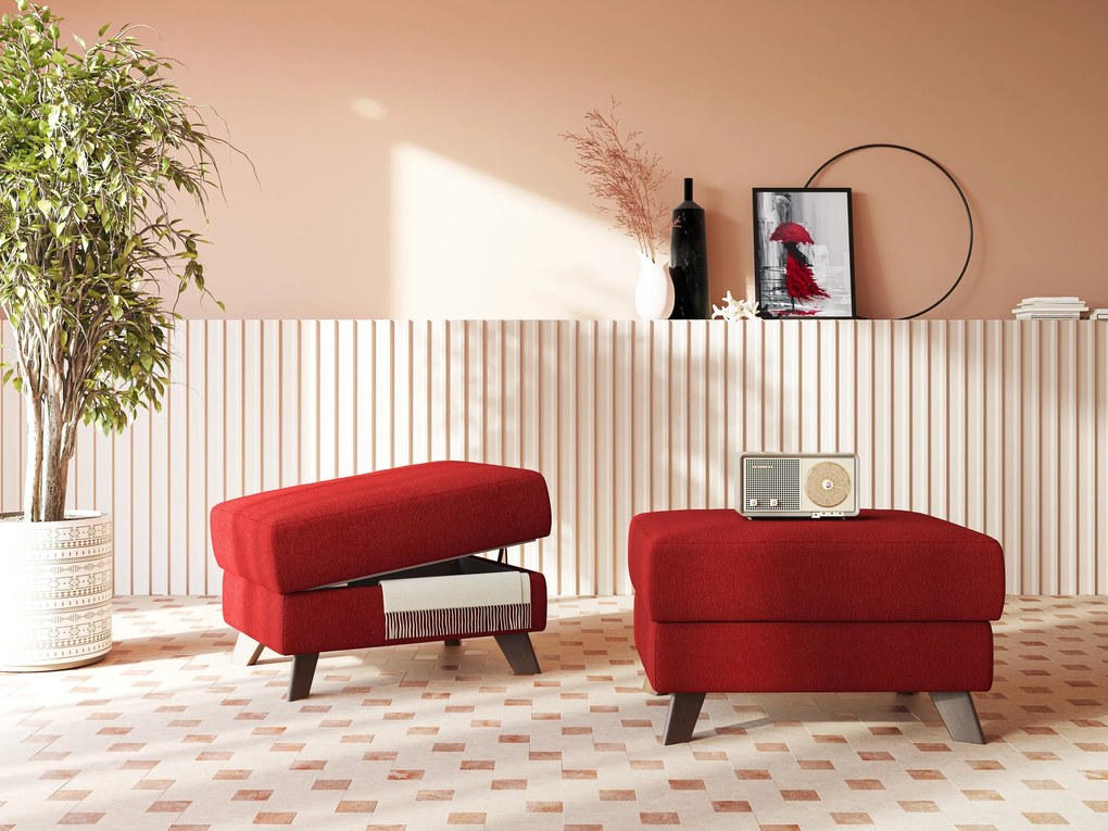 Moon Pouf contenitore e piedini alti in tessuto smacchiabile con acqua T05 rosso