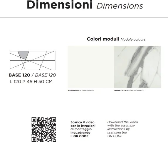 Mobile da bagno sospeso moderno CRIZIA base 120 con lavabo, BIANCO OPACO