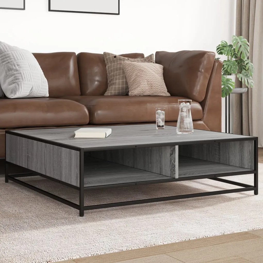 Tavolino Grigio Sonoma 100x100x30 Cm İn Truciolato E Metallo /