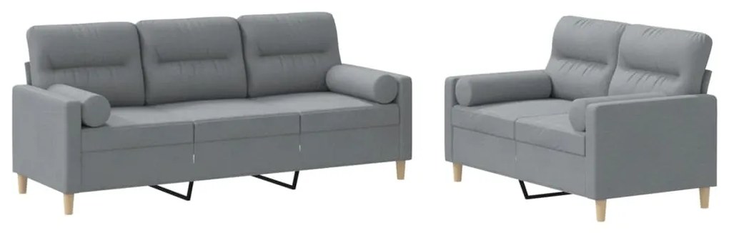 Set divani 2 pz con cuscini grigio chiaro in tessuto