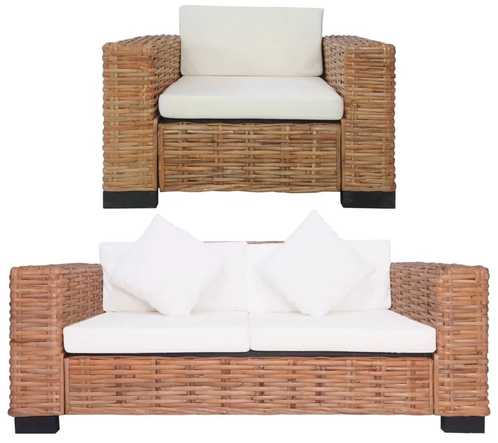 Set divani 2 pz con cuscini in rattan naturale