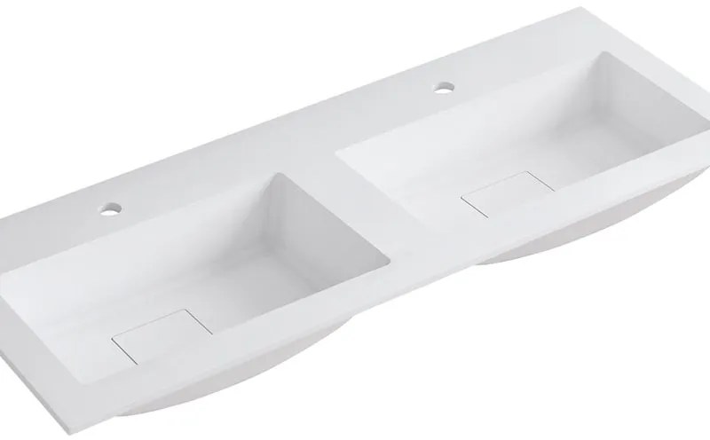 Lavabo a incasso rettangolare doppia vasca L 120.5 x H 15 x P 46 cm in resina bianco lucido
