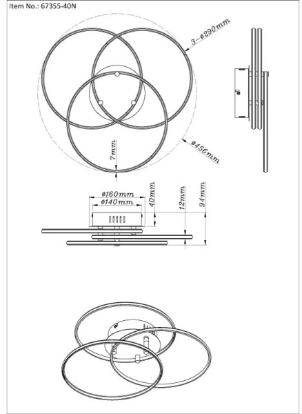 Globo 67355-40N - Plafoniera LED KOMBOS 40W/230V diametro 45,6 cm cromo opaco