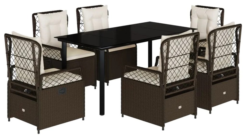 Set da pranzo da giardino 7pz con cuscini in polyrattan marrone