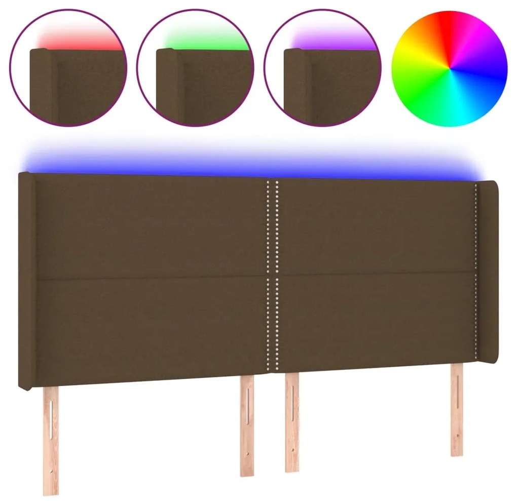 Testiera a led marrone scuro 203x16x118/128 cm in tessuto