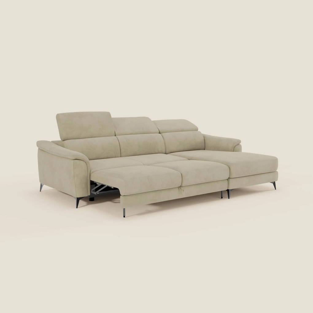 Arcos Divano con penisola - piedini alti e poggiatesta reclinabili in microfibra impermeabile T11 beige