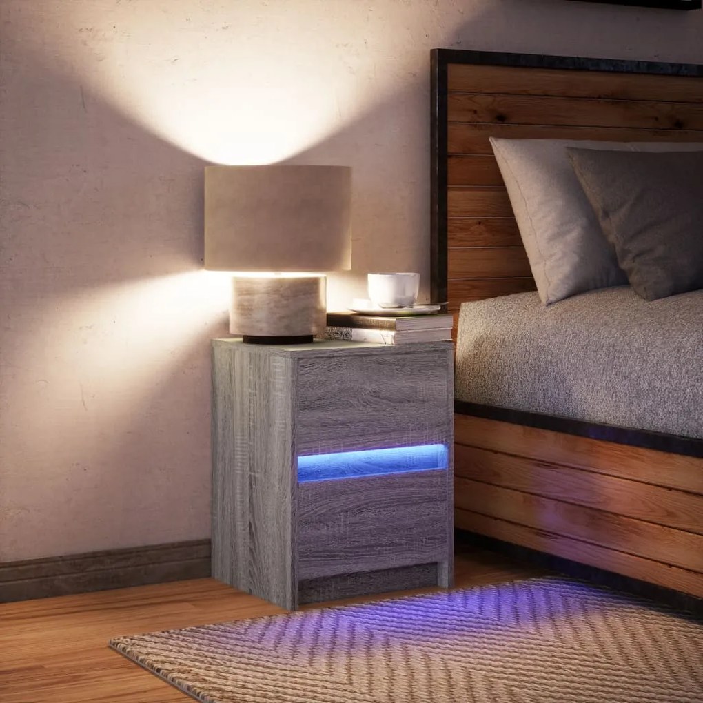 Comodino con luci led grigio sonoma in legno multistrato