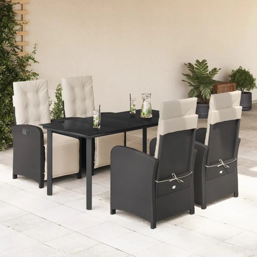 Set da pranzo da giardino 5 pz nero con cuscini in polyrattan