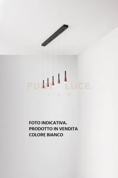 Sospensione 5 luci cone in alluminio rettangolare colore bianco opa...