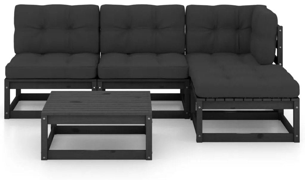 Set divani da giardino 5 pz con cuscini legno massello pino