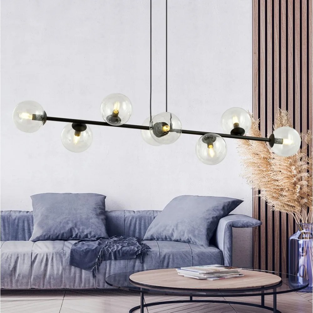Lampadario a sospensione ROSSI 8 BL in acciaio e vetro 8xE14 Colore delle Sfere Trasparente