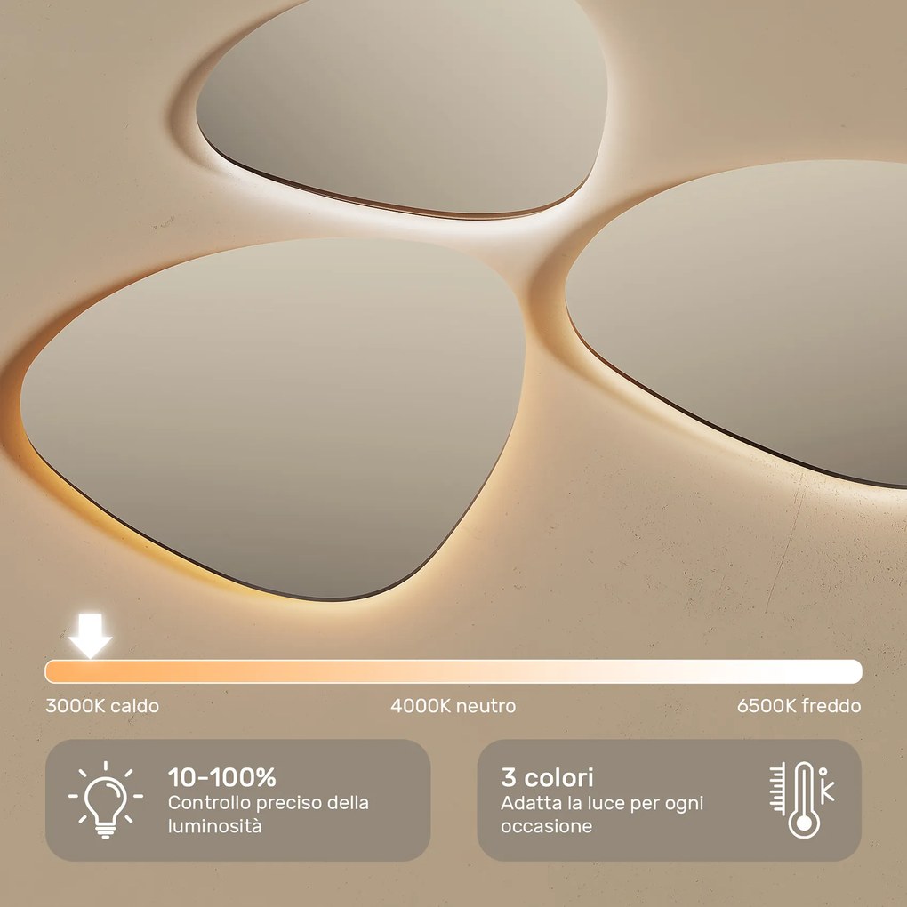 Specchio irregolare con retroilluminazione LED – 60x90/70x100 cm con cornice in alluminio argento