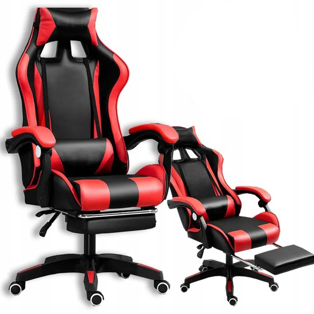 Comoda sedia da gaming con cuscino rosso e nero