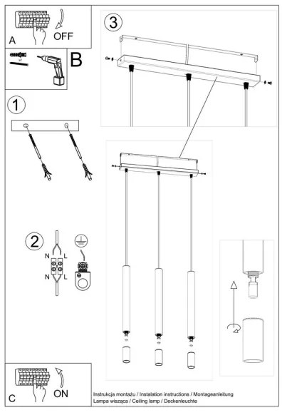 Sollux SL.0959 - Lampadario su corda VIZIER 3xG9/40W/230V bianco