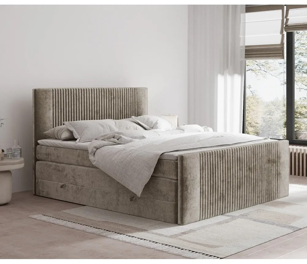 Letto boxspring marrone chiaro con contenitore 180x200 cm Bergamo – Maison de Rêve