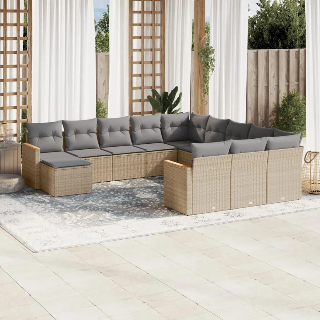 Set divani da giardino 12 pz con cuscini beige in polyrattan