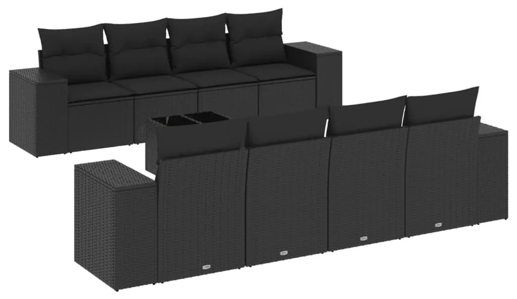 Set Divani da Giardino 9 pz con Cuscini Nero in Polyrattan