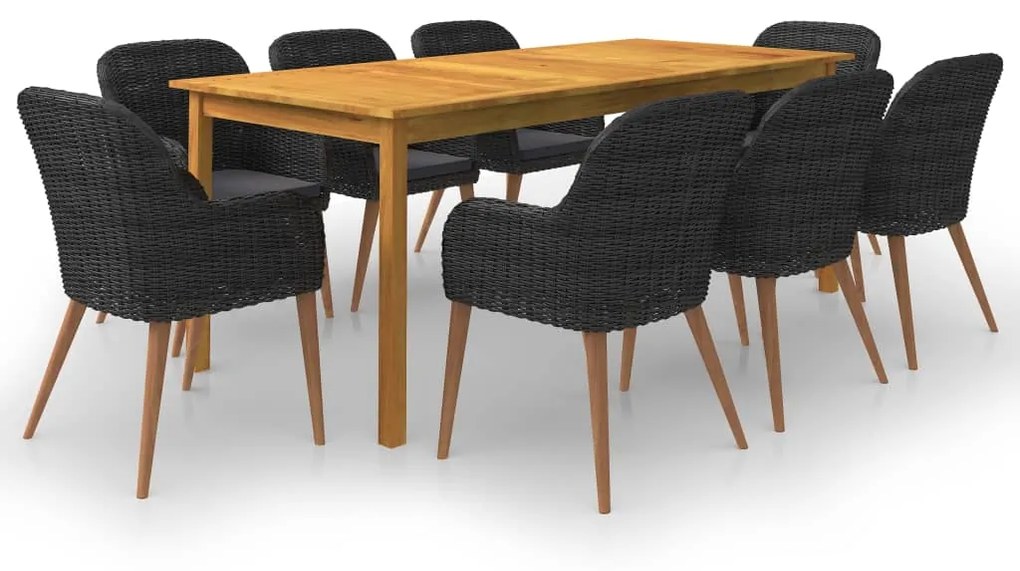 Set da pranzo da giardino 9 pz nero