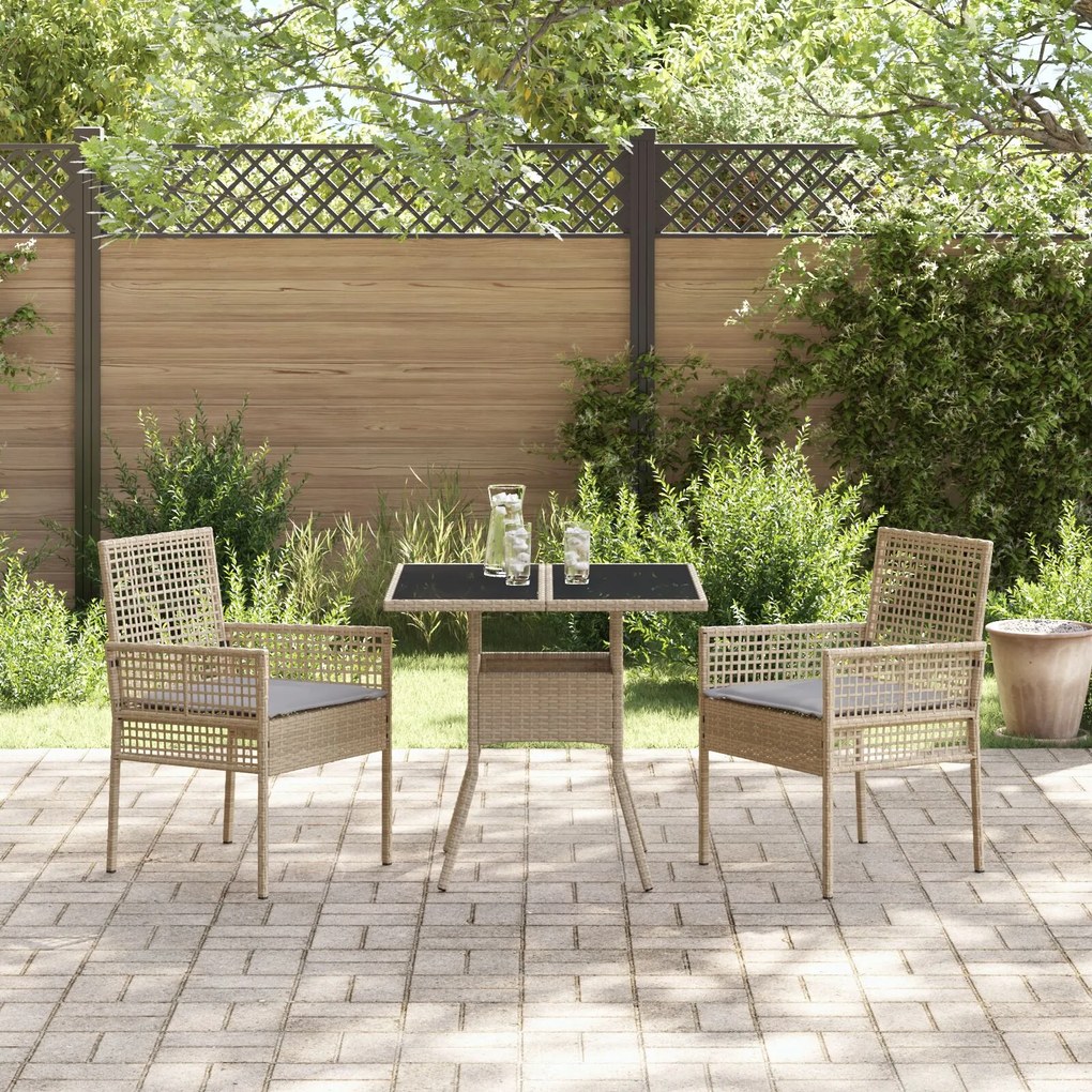Set da pranzo per giardino 3 pezzi beige polirattan
