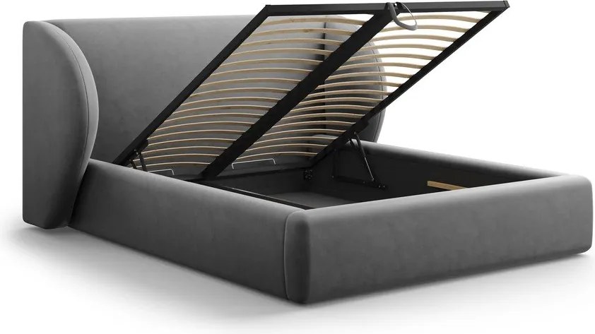 Letto matrimoniale imbottito grigio scuro con contenitore con griglia 200x200 cm Miley - Micadoni Home